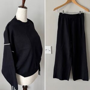 NWT! Khaki Sweater with Pocket and Stretch High-Rise Wide-Leg Pants Jumpsuit Set